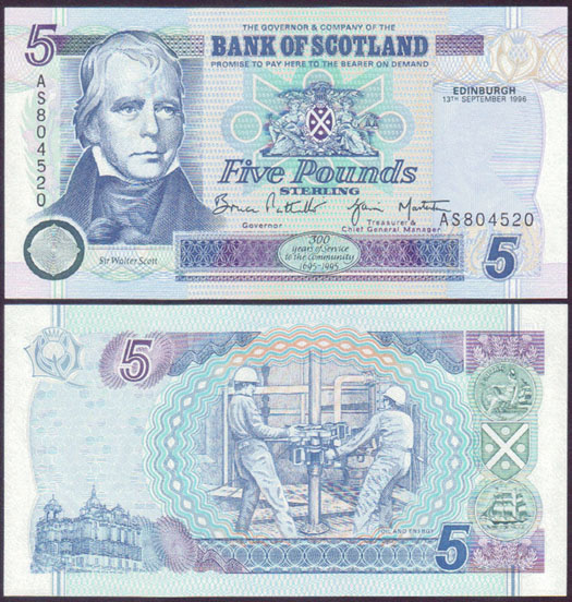 1996 Scotland 5 Pounds (Bank of Scotland) Unc